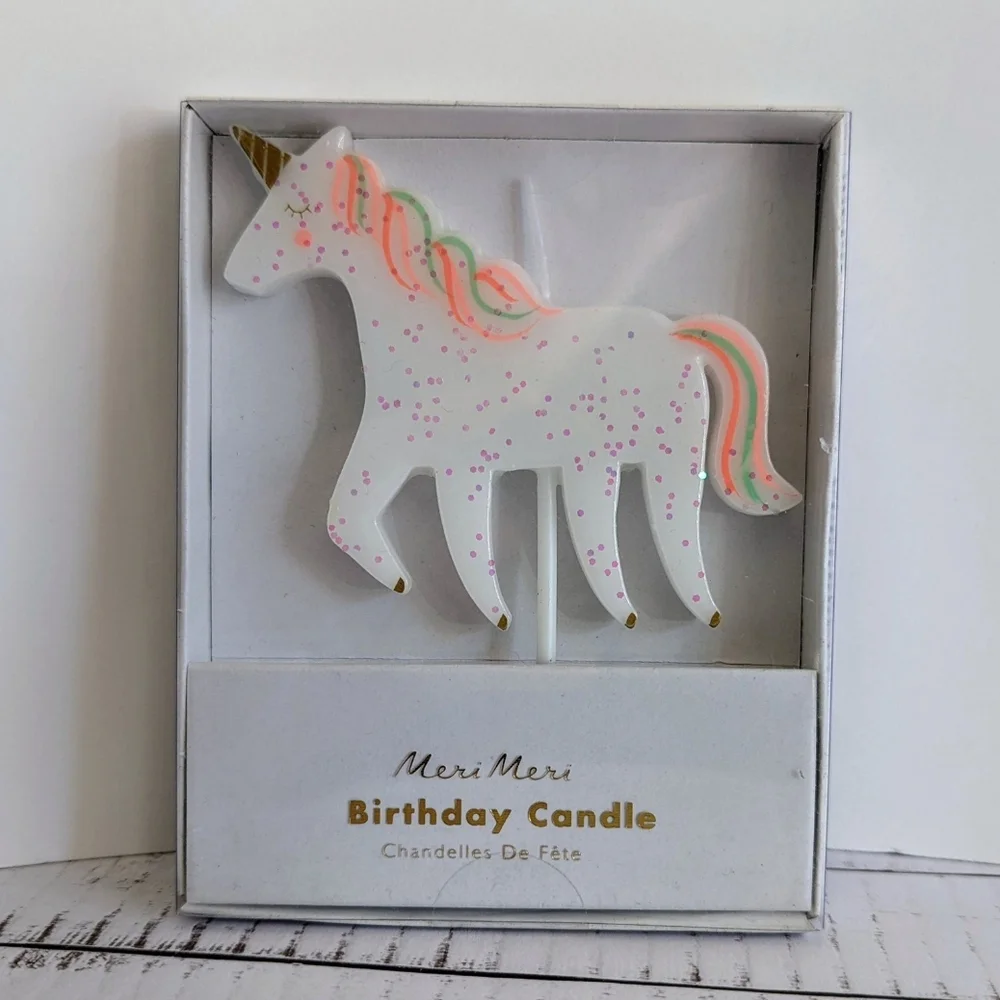 Meri Meri Unicorn Birthday Candle - White and Pink, New In Package